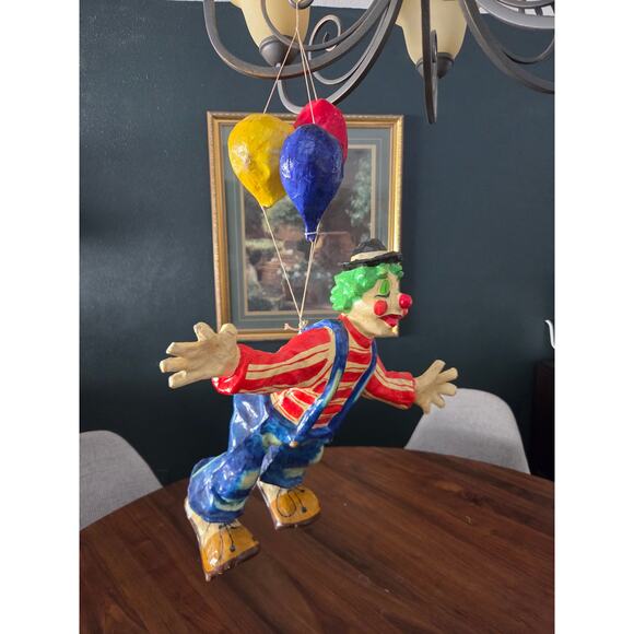 Vintage Papier Mâché Hanging Clown with Balloons 30" Bright Circus Decor - Picture 4 of 10